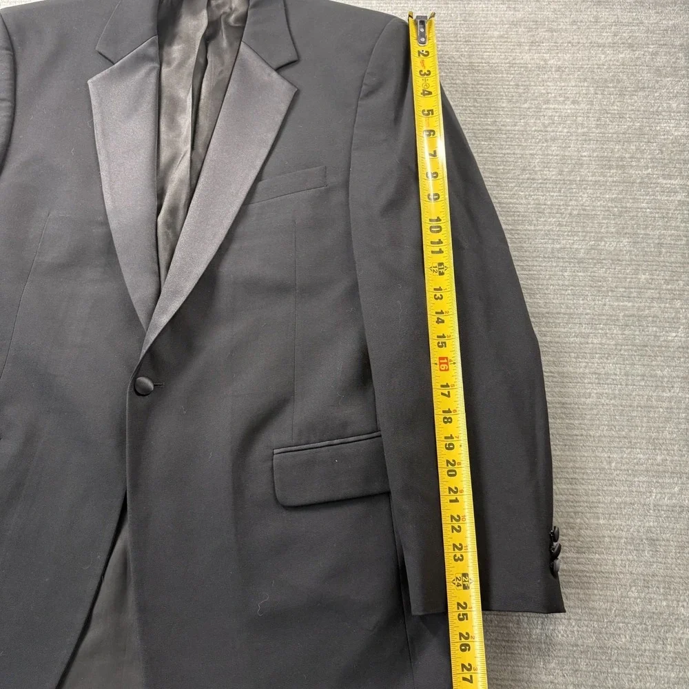 Jos A Bank Mens 44L Tuxedo Suit Black‎ Wool Pants Pleated 36x32 Wedding Formal